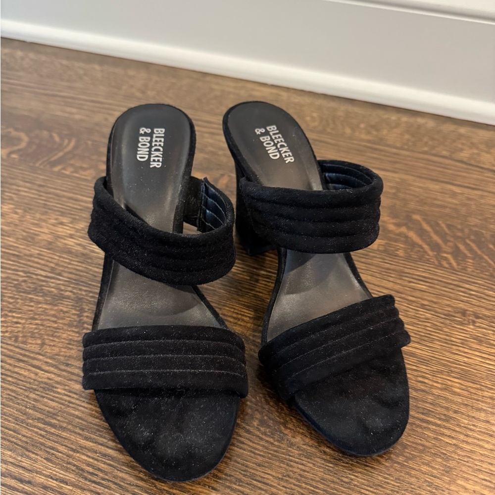 Bleecker & Bond Black Suede Sandal Heels